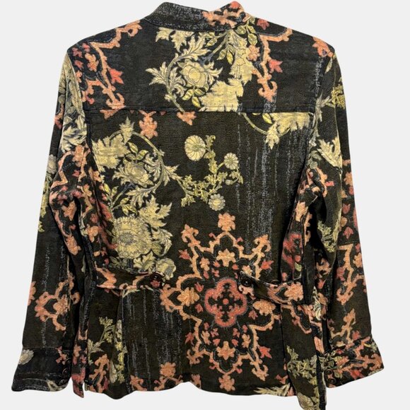 Citron Santa Monica Floral Print Jacket M Lightweight Button Up Medallion Blazer - Picture 2 of 5